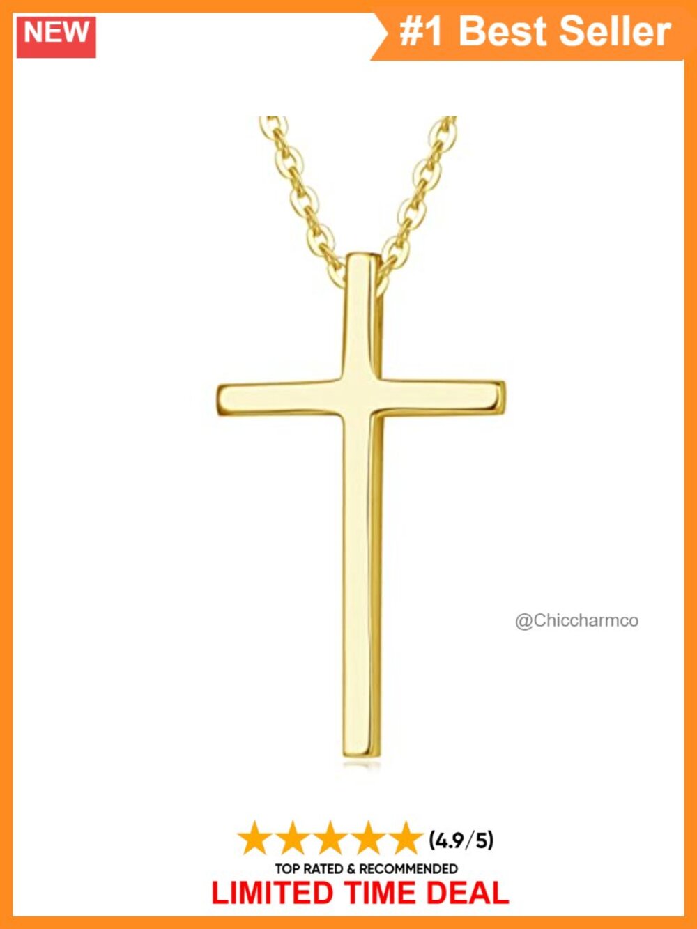 14k Solid Gold Cross Pendant Necklace 18in Cable Chain Fine Jewelry for Women